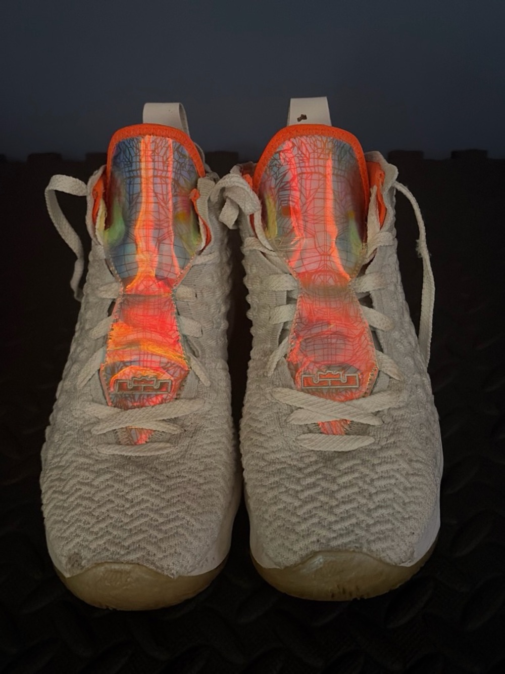 Men's White Knit Sneakers with Neon Orange Accent